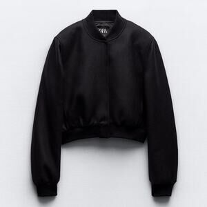 ZARA FELT TEXTURE CROP BOMBER WOOL BLEND